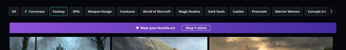 Pasek tagów kategorii Fantasy i baner Shop T-shirts